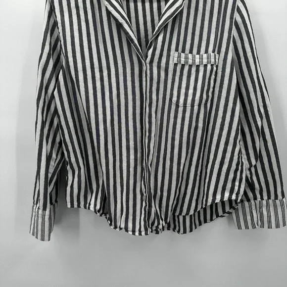 Victorias Secret Pajama Shirt Top Womens Medium White Gray Stripe Soft Button - Picture 2 of 12